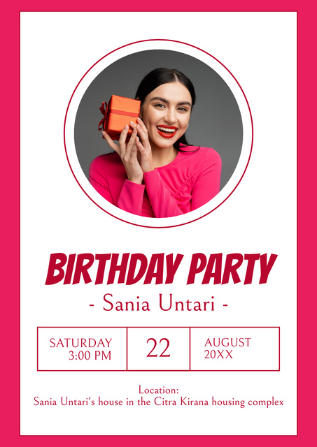 Ontwerpsjabloon van Poster van Beautiful Woman Birthday Party Announcement