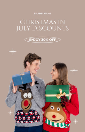 July Christmas Discount Announcement with Young Couple Flyer 5.5x8.5in Design Template