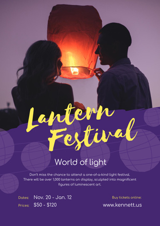 Lantern Festival with Couple with Sky Lantern Poster Design Template