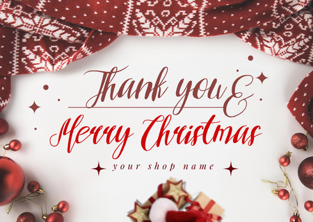 Ontwerpsjabloon van Card van Christmas Greeting and Thanks Red