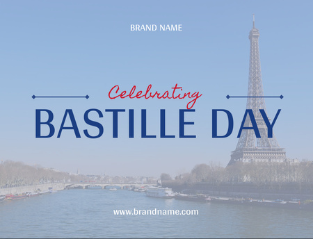 French National Day Celebration Announcement with Eiffel Tower Postcard 4.2x5.5in Tasarım Şablonu