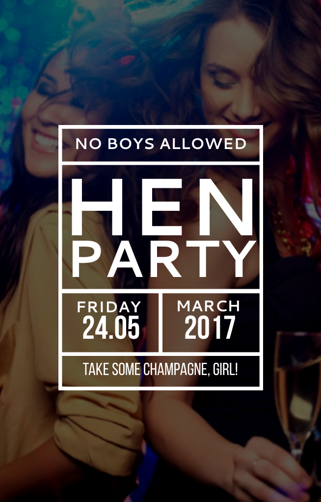 Platilla de diseño Hen Party Announcement with Girls Dancing Invitation 4.6x7.2in