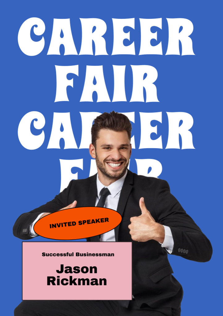 Designvorlage Career Fair Announcement with Happy Businessman für Flyer A5