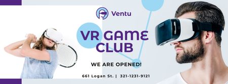 People Playing Tennis in VR Glasses Facebook cover Design Template