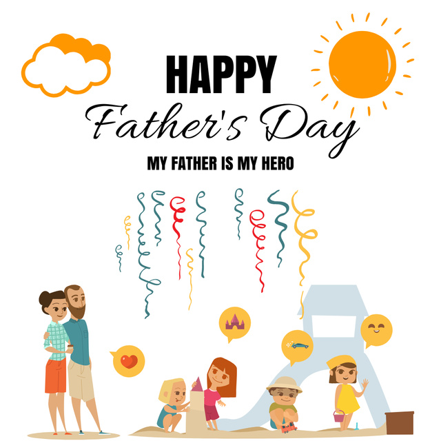 Template di design Father's Day Greeting with Cute Family Playing in Sandbox Instagram