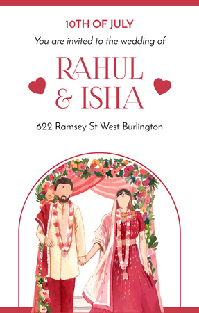 Wedding Ceremony Announcement with Indian Couple Invitation 4.6x7.2in Design Template