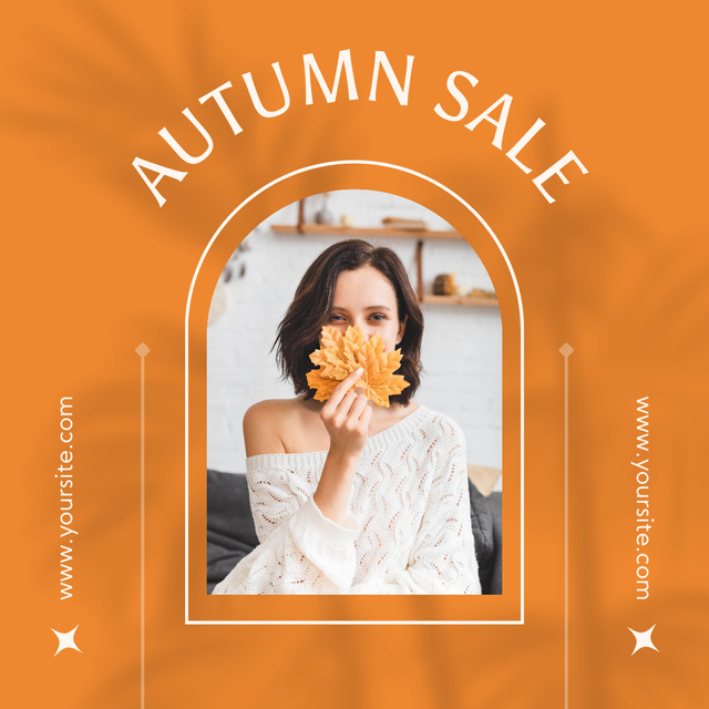 Plantilla de diseño de Autumn Sale with Woman in Cozy Sweater Animated Post 