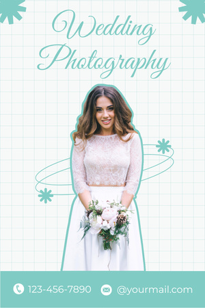 Anúncio de estúdio fotográfico com noiva segurando buquê de casamento Pinterest Modelo de Design