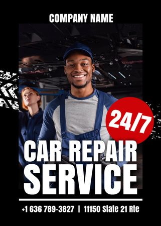 Offer of Car Services with Smiling Worker Flayer Design Template