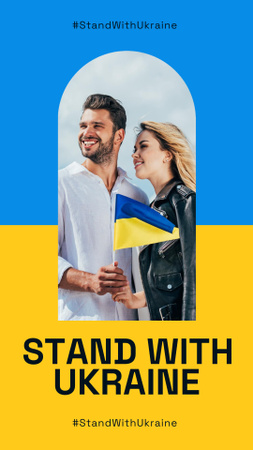 Patriotic Young Couple Holding Ukrainian Flag Instagram Story Design Template