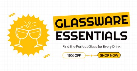 Glassware Essentials Promo with Two Wineglasses Facebook AD Design Template
