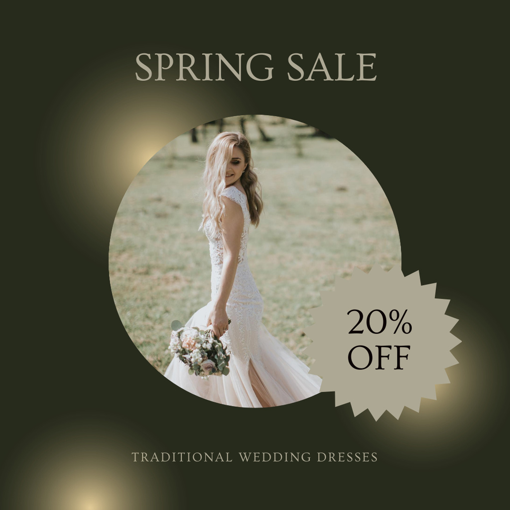 Plantilla de diseño de Fall Sale Announcement with Young Woman in Wedding Dress Instagram 