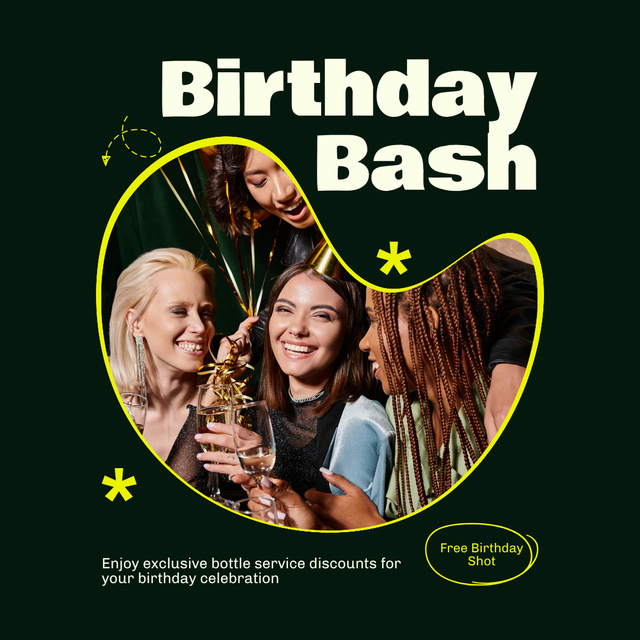 Promotional Offer on Champagne for Happy Birthdays Instagram AD Design Template