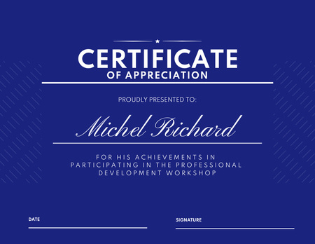 Szablon projektu Nagroda za Osiągnięcia w Warsztatach Doskonalenia Zawodowego Certificate