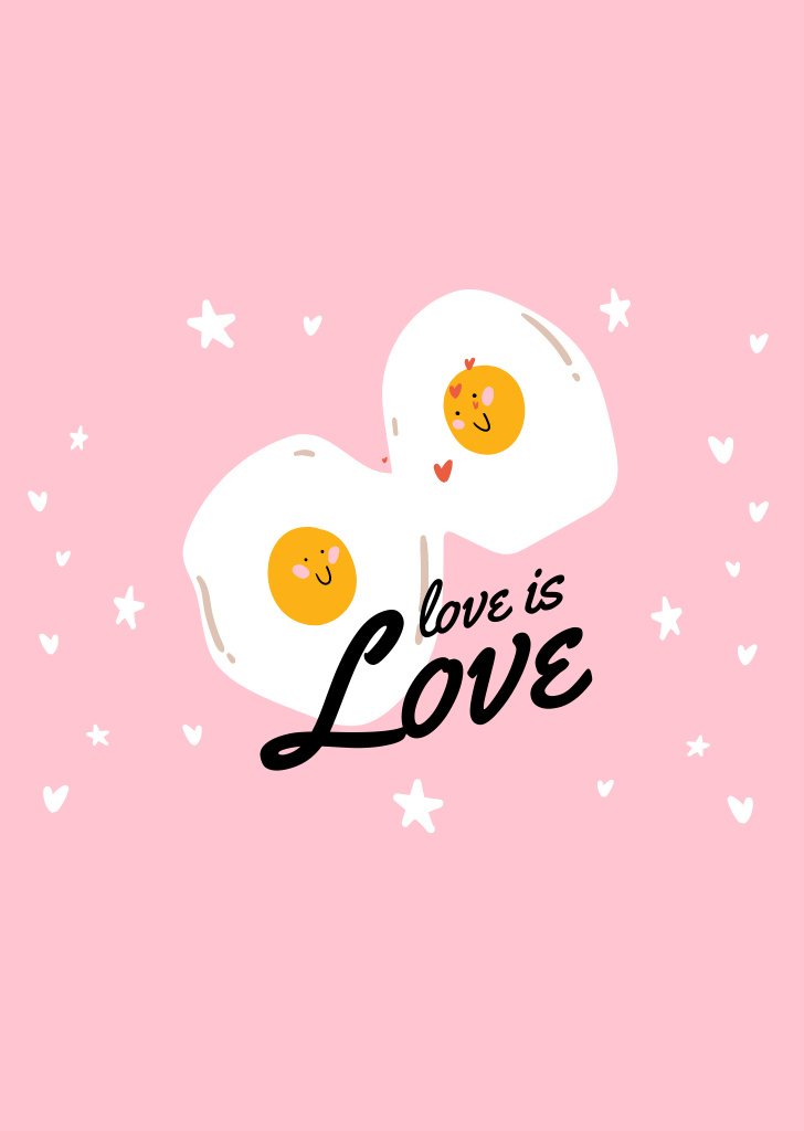 Cute Valentine's Day Holiday Greeting with Cartoon Fried Eggs Postcard A6 Verticalデザインテンプレート