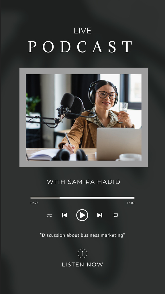 Live Podcast Announcement with Woman in Studio Instagram Story Design Template