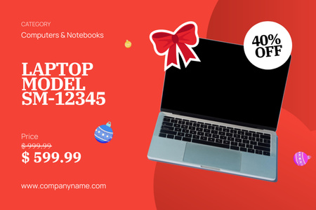 Laptop Sale on Christmas Label Design Template