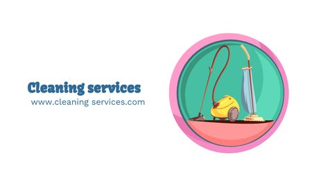 Cleaning Services Offer with Vacuum Cleaner Business Card 91x55mm – шаблон для дизайна
