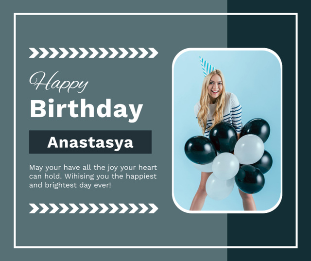 Happy Birthday Wishes with Beautiful Blonde Woman with Balloons Facebook Design Template