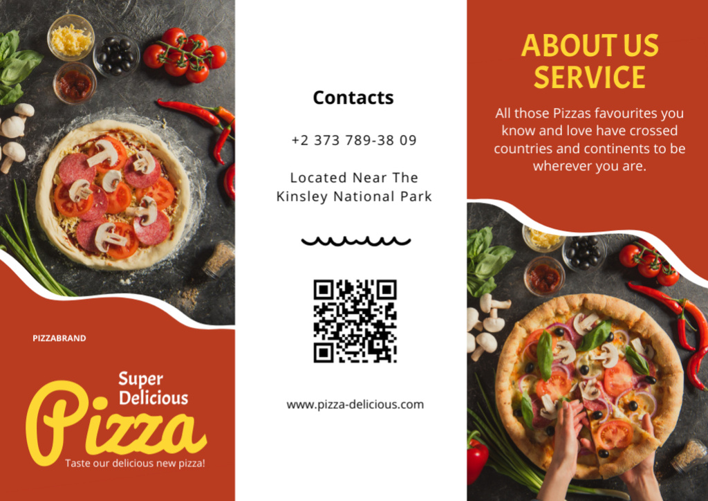 Template di design Collage with Appetizing Pizza with Mushrooms and Basil Brochure
