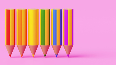 Різнокольорові олівці на рожевий Zoom Background – шаблон для дизайну
