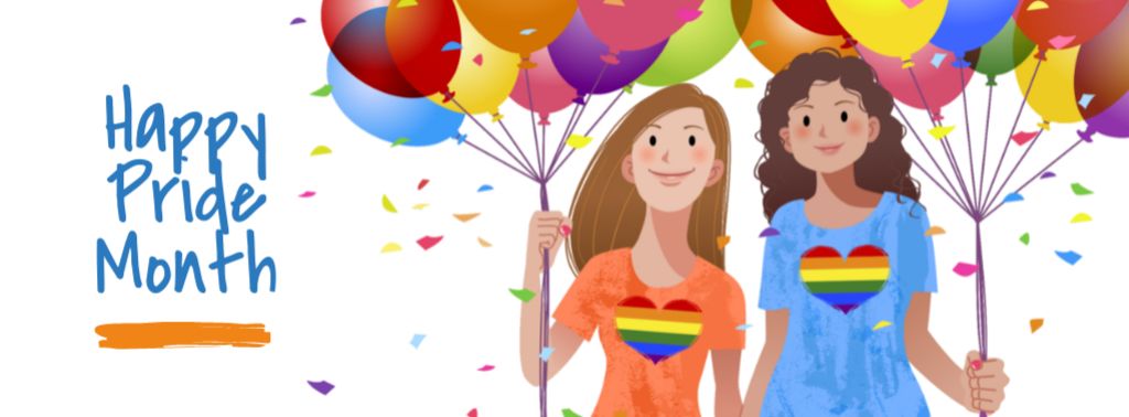 Pride Month with Two Girls holding Hands Facebook cover tervezősablon