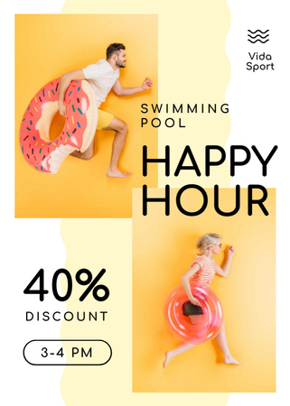 Swimming Pool Happy Hours People with Swim Rings Flayer Modelo de Design