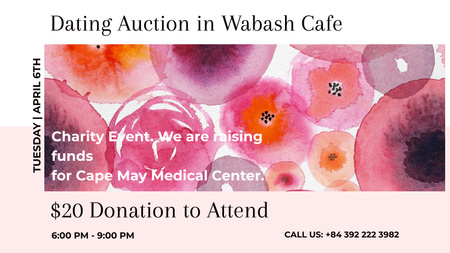 Dating Auction announcement on pink watercolor Flowers Title 1680x945px Design Template
