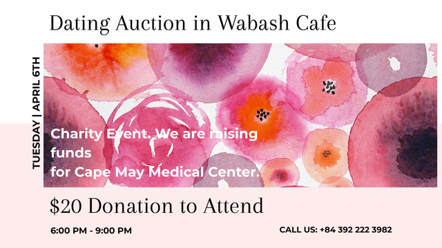 Dating Auction announcement on pink watercolor Flowers Title 1680x945px Modelo de Design