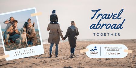 Family Tour Offer with Parents and Kids at the Beach Twitter Design Template
