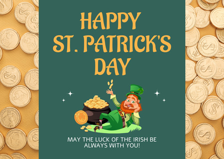 Festive St. Patrick's Day Salutation With Leprechaun Card Design Template