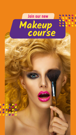 Platilla de diseño Makeup Course Offer with Attractive Woman Holding Brush Instagram Story