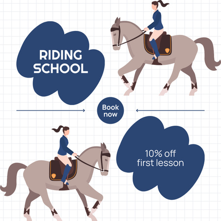 Szablon projektu Słynna szkoła jazdy konnej ze zniżką na lekcje Instagram