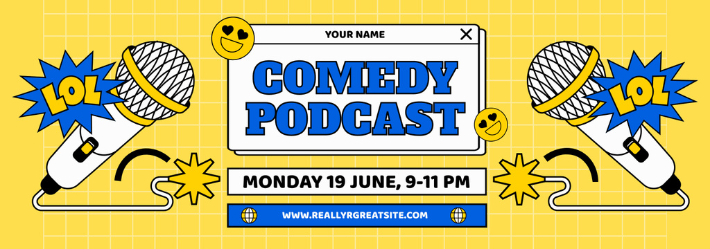 Szablon projektu Podcast Comedy Offer with Microphone on Yellow Tumblr