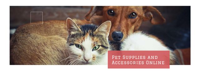 Pet Essentials Store ad with Cute animals Facebook cover Tasarım Şablonu