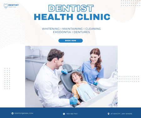 Dental Clinic Ad with Child on Checkup Facebook Design Template