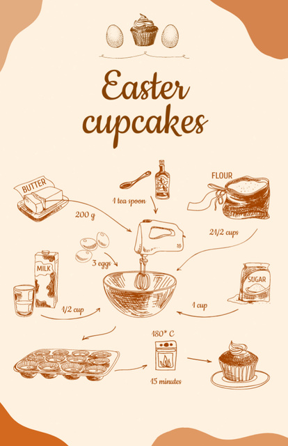 Easter Cupcakes Cooking Steps Recipe Card Design Template