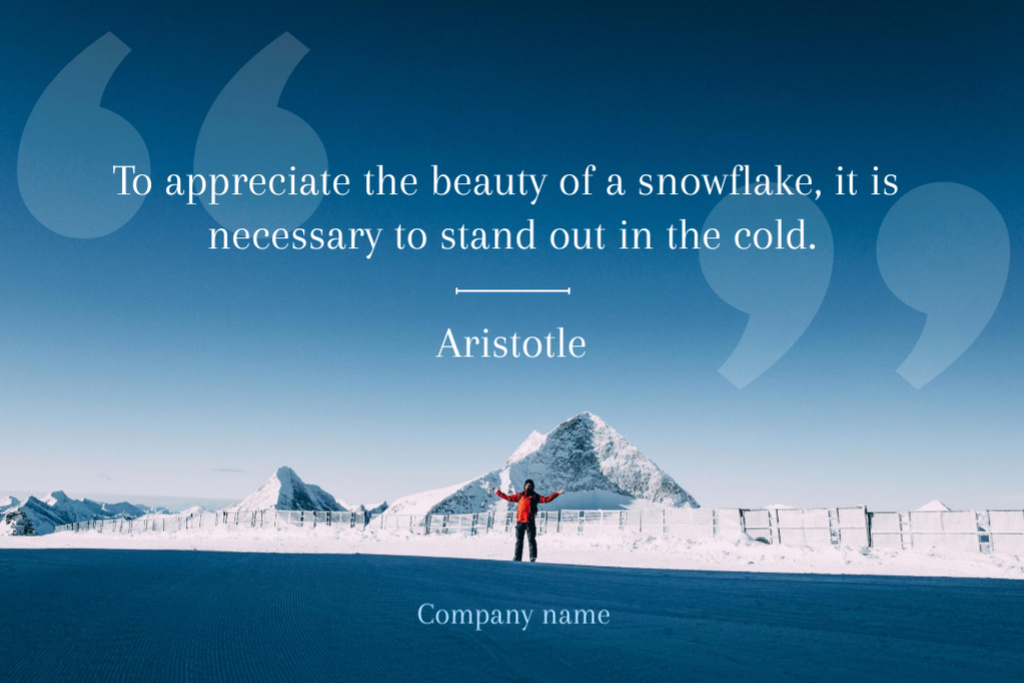 Modèle de visuel Citation about Snowflake with Snowy Mountains and Man - Postcard 4x6in