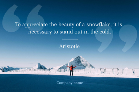 Platilla de diseño Citation about Snowflake with Snowy Mountains and Man Postcard 4x6in
