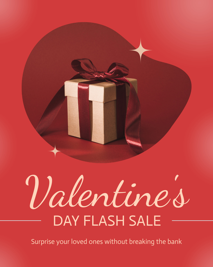 Gift With Red Ribbon For Valentine's Day Flash Sale Instagram Post Vertical Design Template