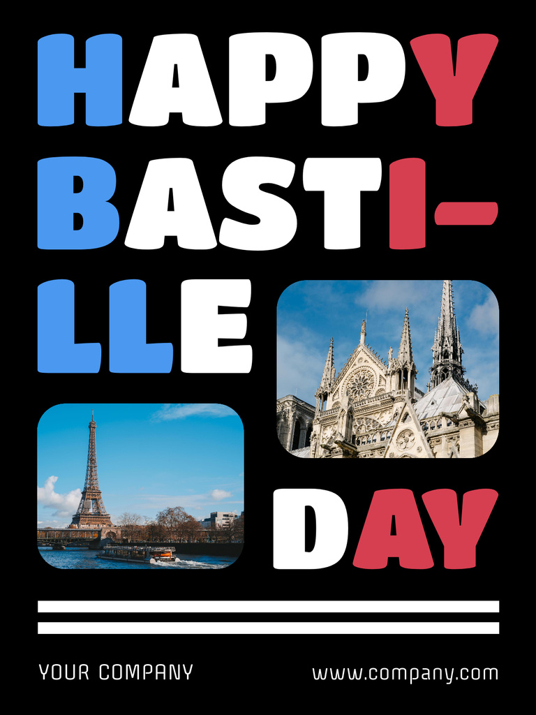 Happy Bastille Day Holiday Announcement Poster US Šablona návrhu
