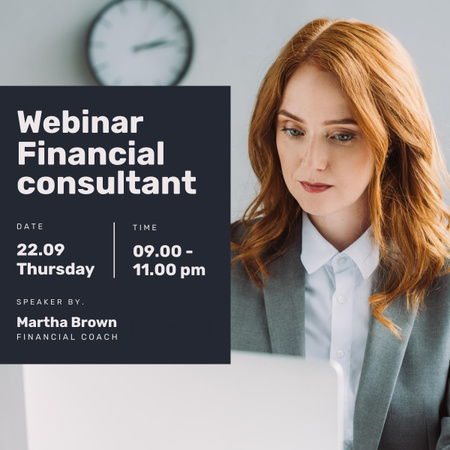 Webinar of Financial Consultant with Confident Businesswoman LinkedIn post Design Template