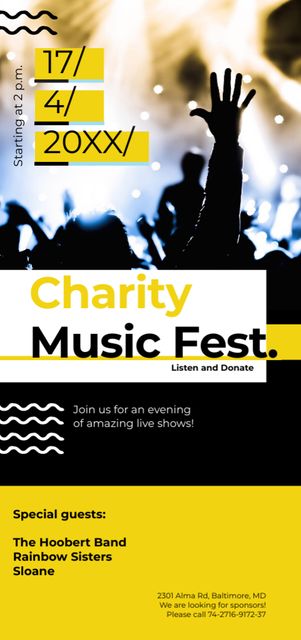 Charity Music Fest Invitation with Crowd at Concert Flyer DIN Large Design Template