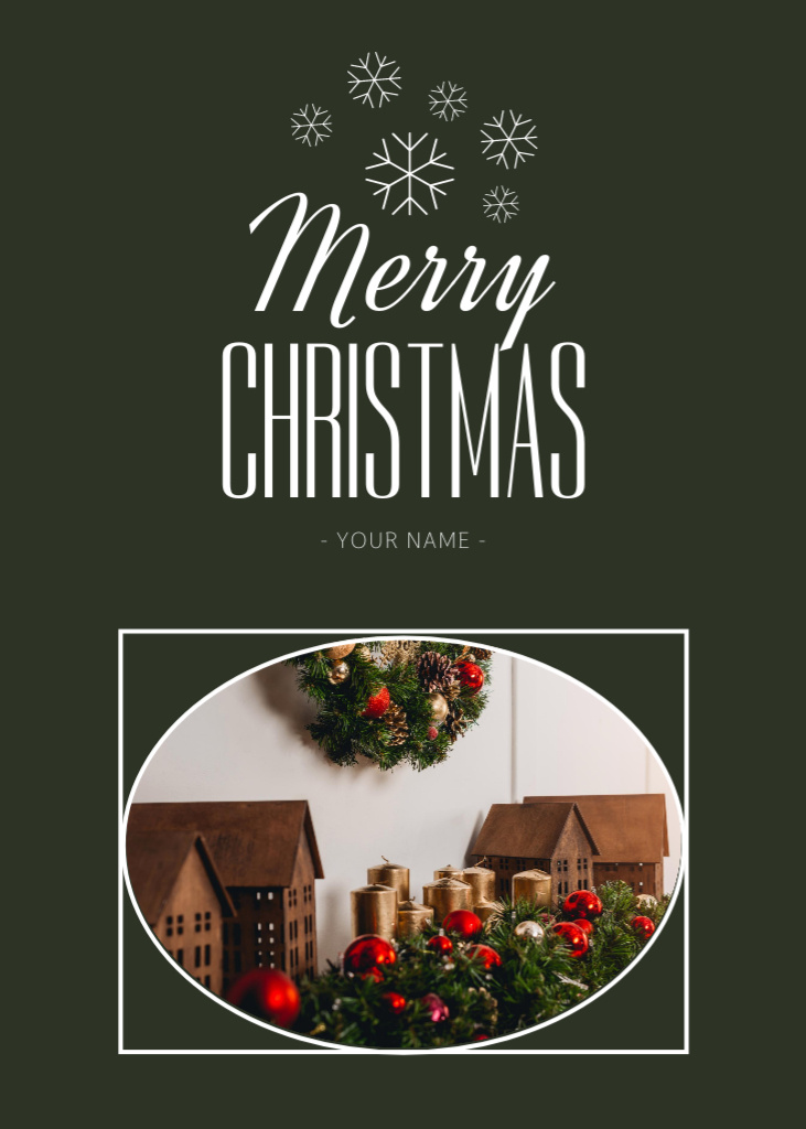 Ontwerpsjabloon van Postcard 5x7in Vertical van Amusing Christmas Salutations with Decorations and Candles