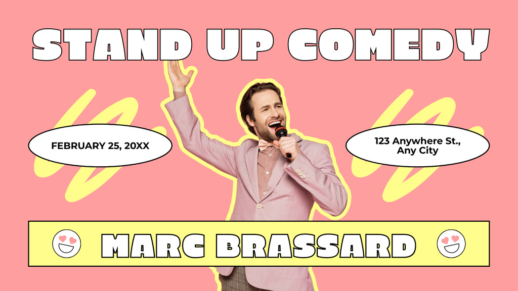 Stand-up Comedy Show Ad with Bright Performer FB event cover tervezősablon