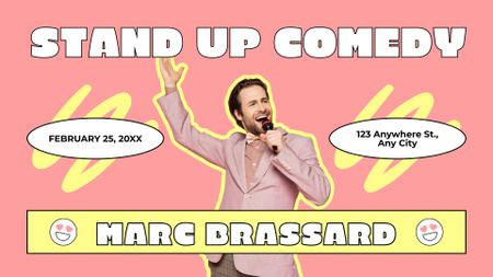 Template di design Annuncio di spettacolo comico stand-up con interprete brillante FB event cover