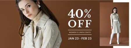 Fashion Sale with Woman in coat Facebook cover Design Template