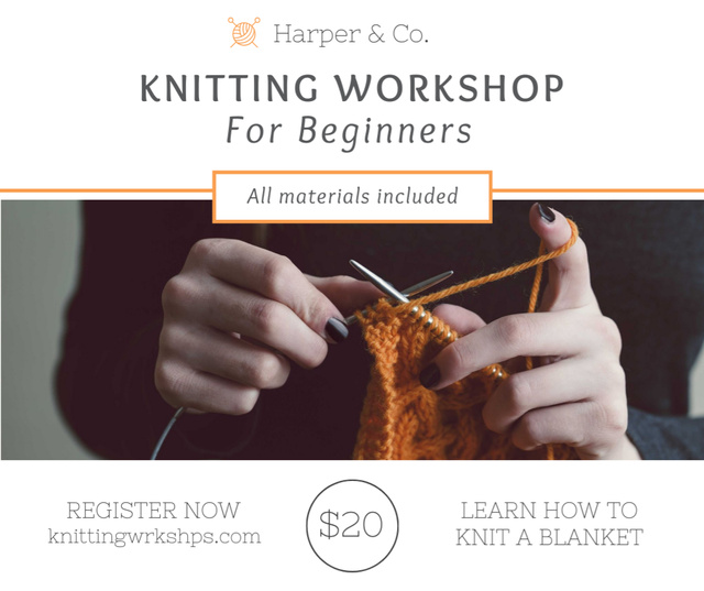 Designvorlage Woman knitting Blanket at Knitting Workshop für Facebook