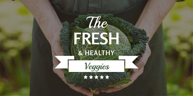 Fresh veggies ad with Farmer holding Cabbage Image Tasarım Şablonu