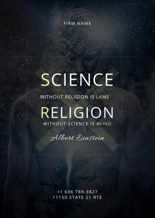 Citação sobre Ciência e Religião com Imagem Humana Flyer A6 Modelo de Design
